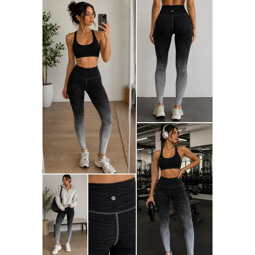 Lululemon Ombre Space Dye High Rise Leggings Black Grey Size 4 Yoga Training